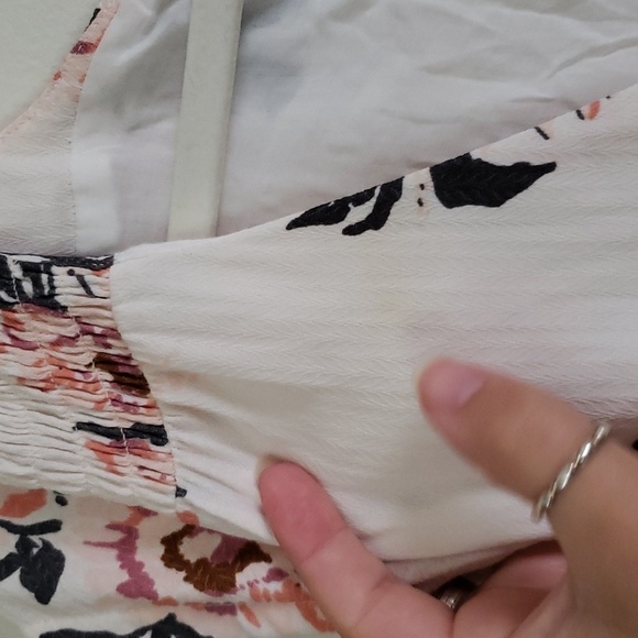 Free people floral cream pink boho midi maxi dress waist tie, button up … - Picture 11 of 11